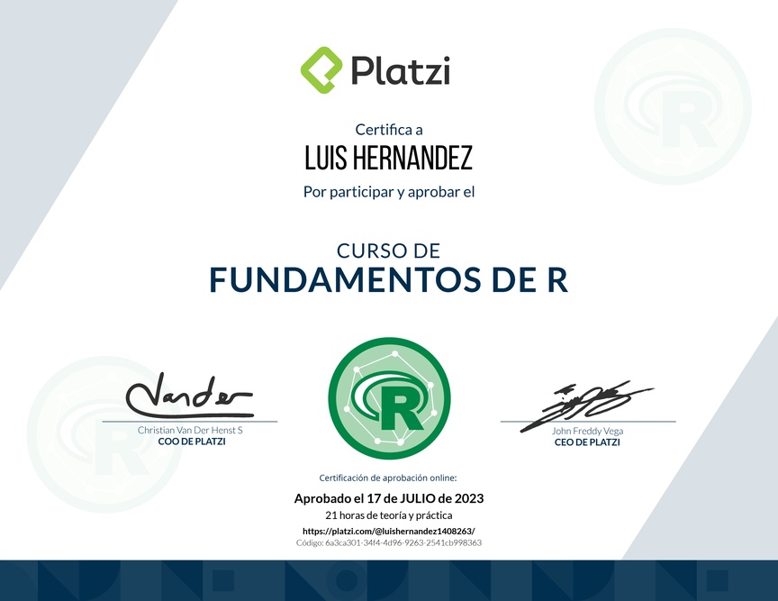 Diploma del Curso de Fundamentos de R
