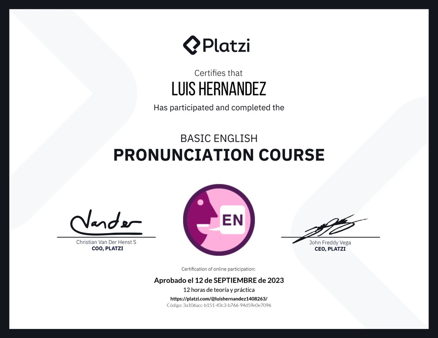 Diploma del Curso Básico de Pronunciación en Inglés