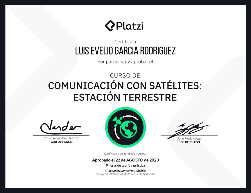 Diploma del Curso de Comunicación con Satélites: Estación Terrestre