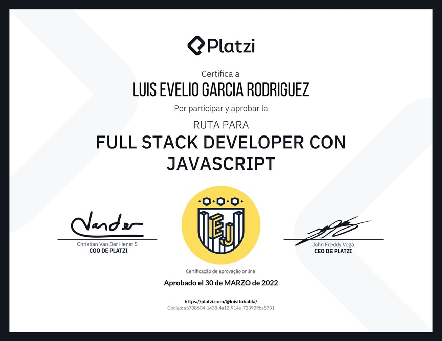 Diploma de la Ruta de Aprendizaje de Full Stack Developer con JavaScript