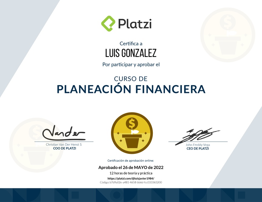 Diploma del Curso de Planeación Financiera