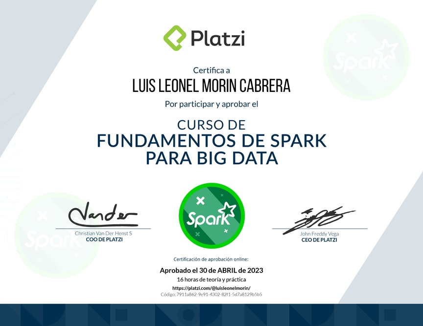 Diploma del Curso de Fundamentos de Spark para Big Data