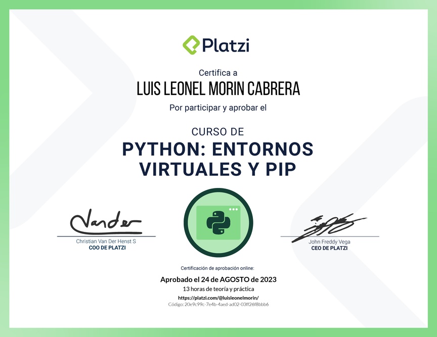 Diploma del Curso de Python: PIP y Entornos Virtuales