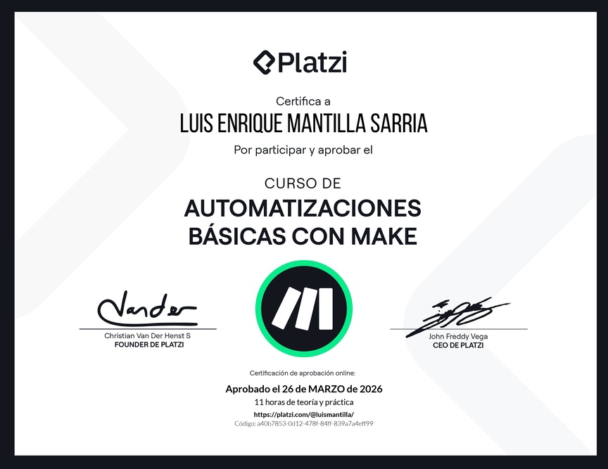Diploma del Curso de Automatizaciones Básicas con Make