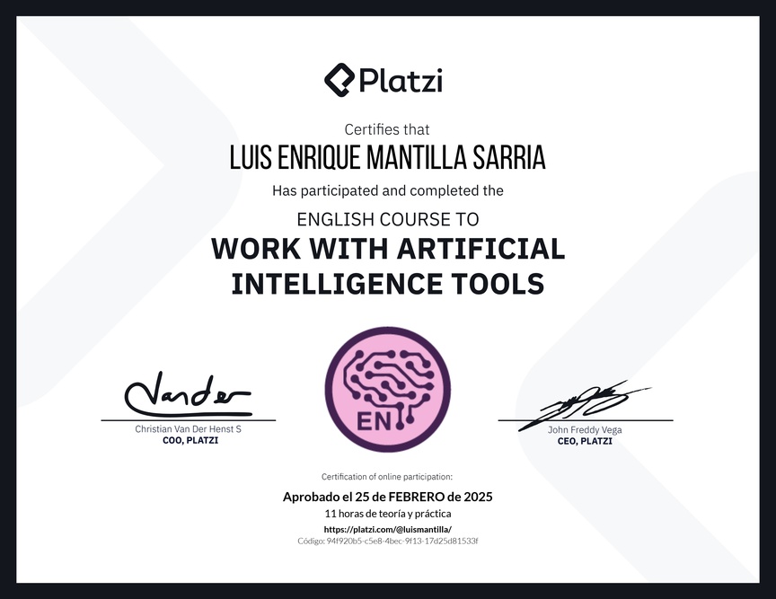 Diploma del Curso de Inglés para el Uso de Inteligencia Artificial