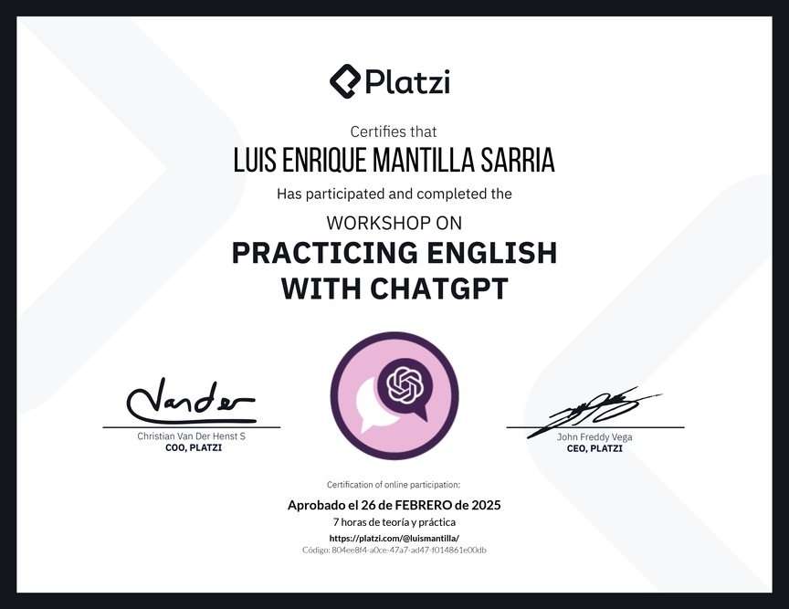 Diploma del Curso de Inglés Práctico con ChatGPT