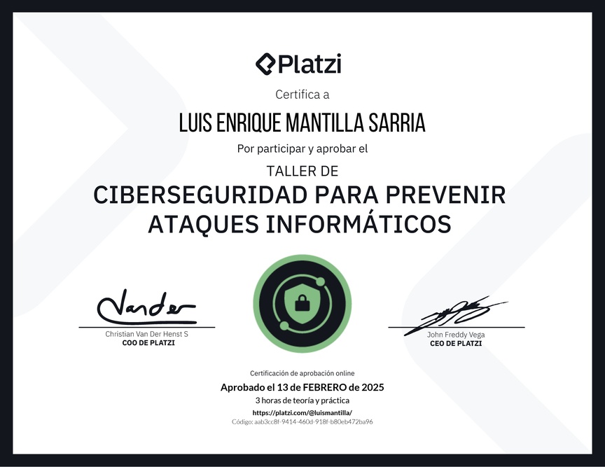 Diploma del Curso de Introducción a Ciberseguridad: Prevención de Ataques Informáticos