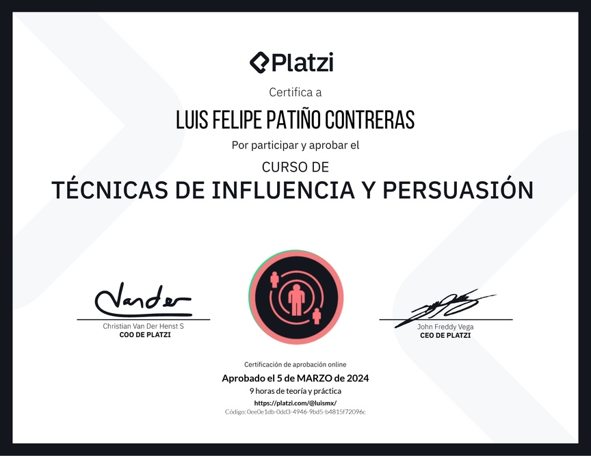 Diploma del Curso de Técnicas de Influencia y Persuasión