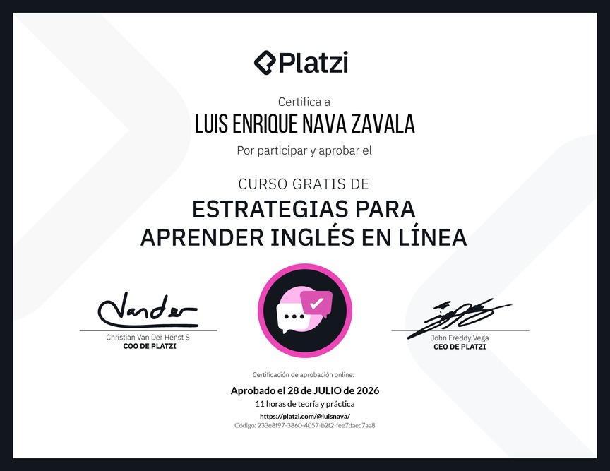 Diploma del Curso Gratis de Estrategias para Aprender Inglés en Línea