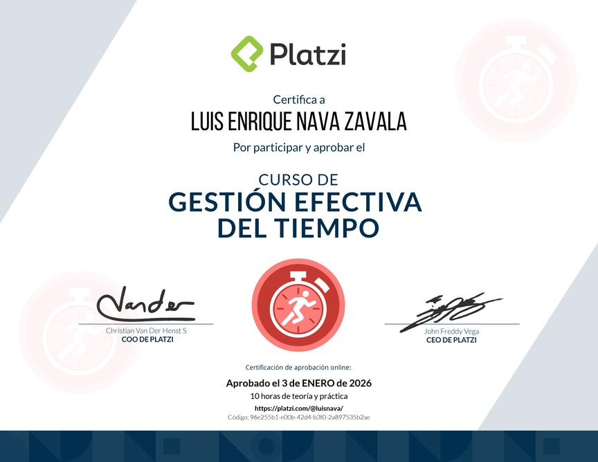 Diploma del Curso de Gestión Efectiva del Tiempo