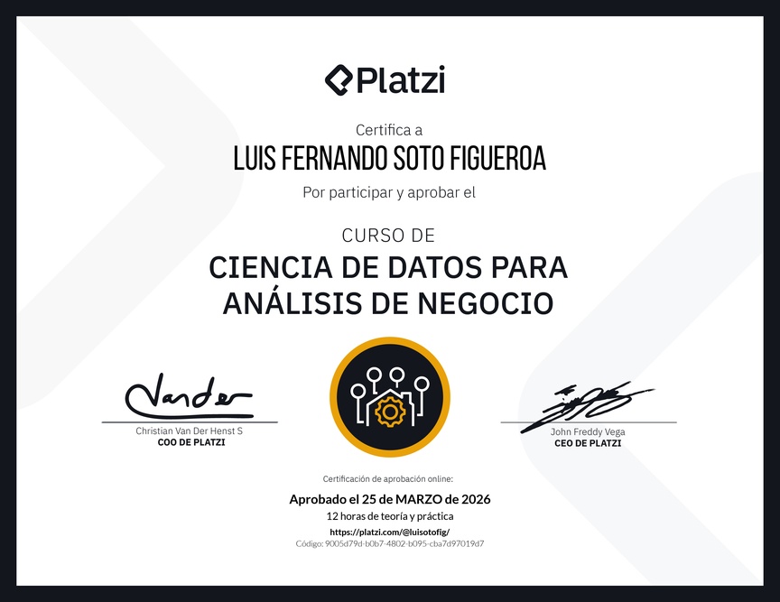 Diploma del Curso de Ciencia de Datos para Análisis de Negocio