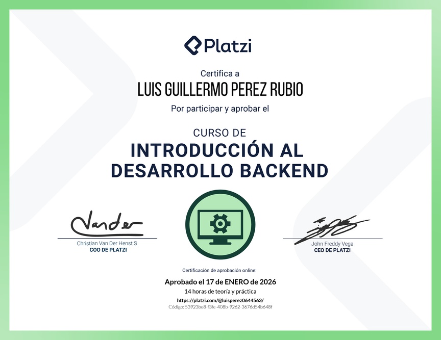 Diploma del Curso de Introducción al Desarrollo Backend