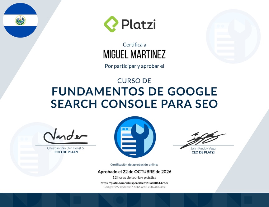 Diploma del Curso de Fundamentos de Google Search Console para SEO
