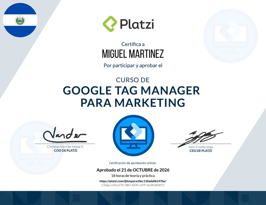 Diploma del Curso de Google Tag Manager para Marketing