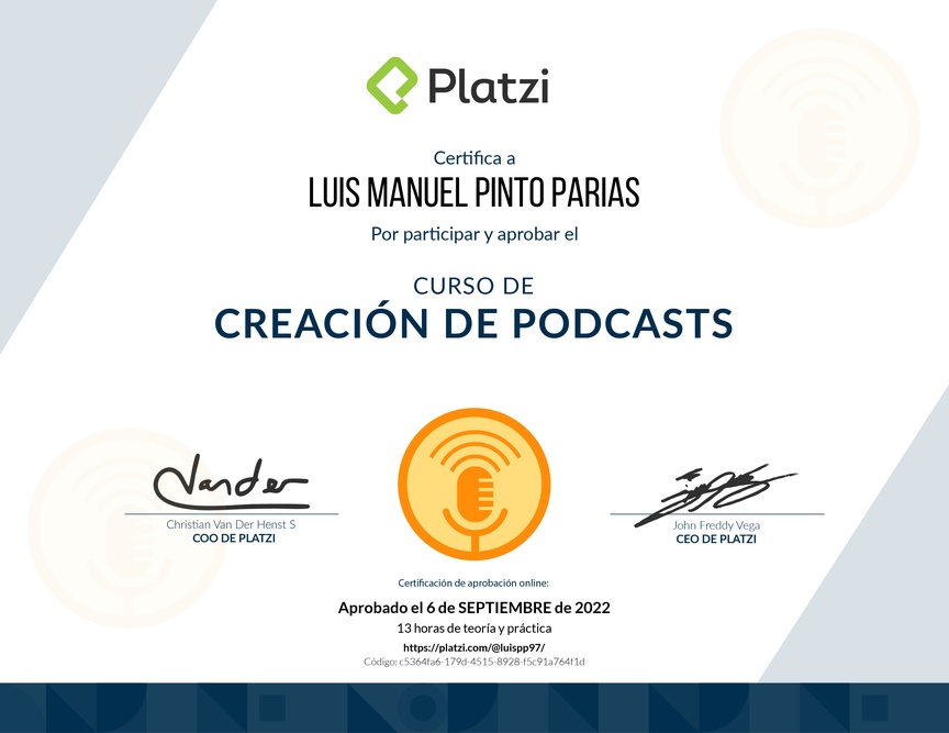 Diploma del Curso de Creación de Pódcast