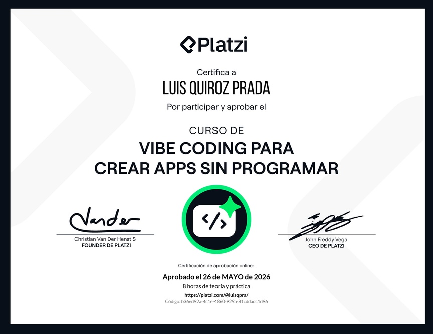 Diploma del Curso de Vibe Coding para Crear Apps sin Programar con Google AI Studio