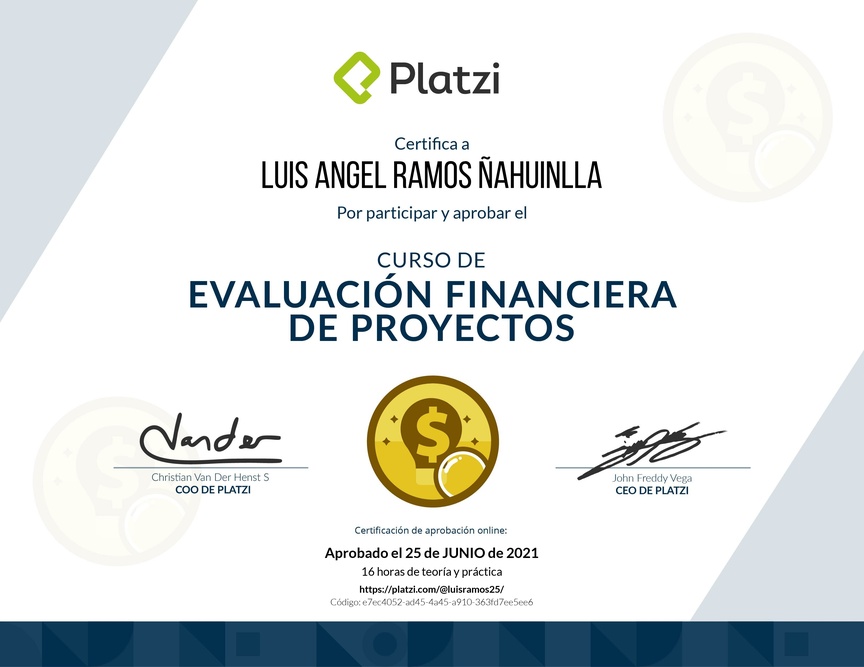 Diploma del Curso de Evaluación Financiera de Proyectos