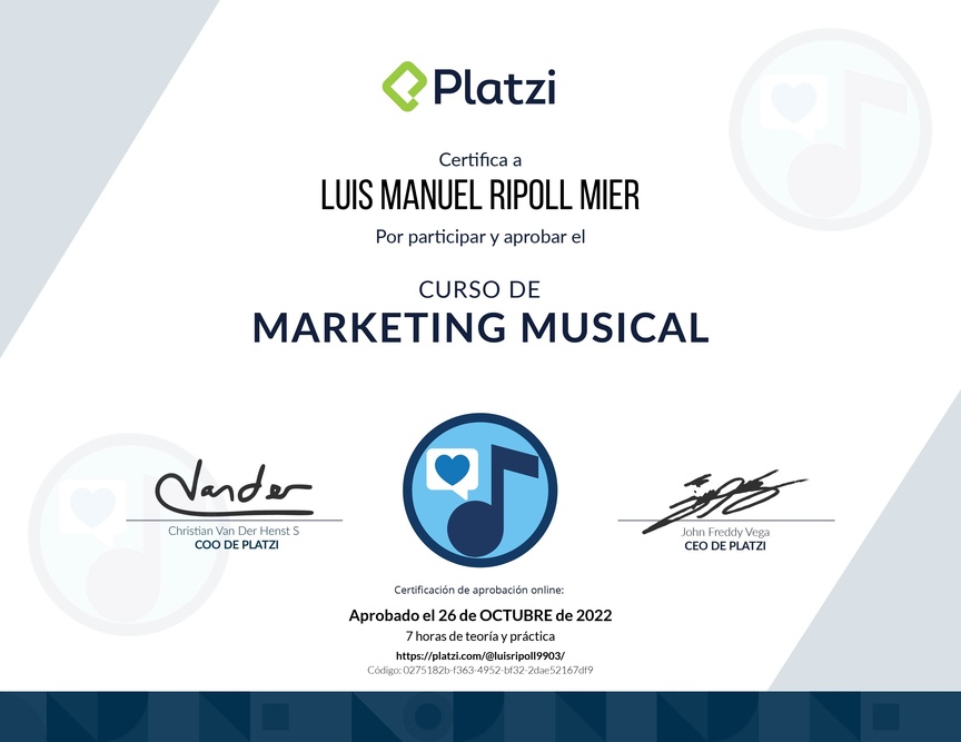 Diploma del Curso de Marketing Musical