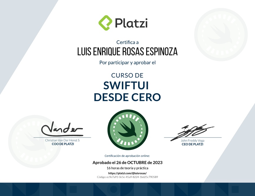 Diploma del Curso de SwiftUI desde Cero (2021)