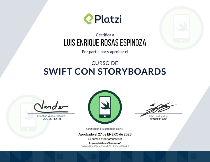 Diploma del Curso de Swift con Storyboards