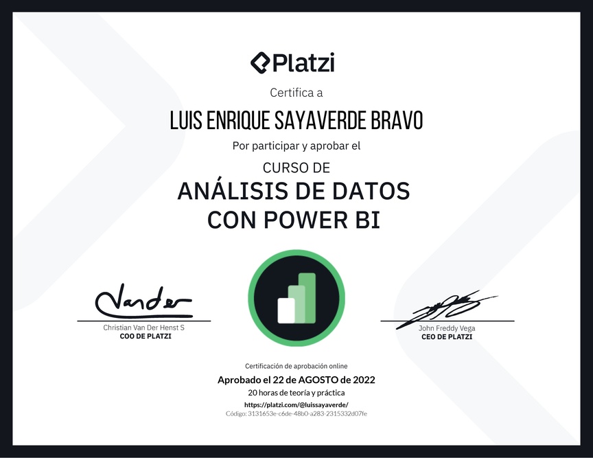 Diploma del Curso de Análisis de Datos con Power BI