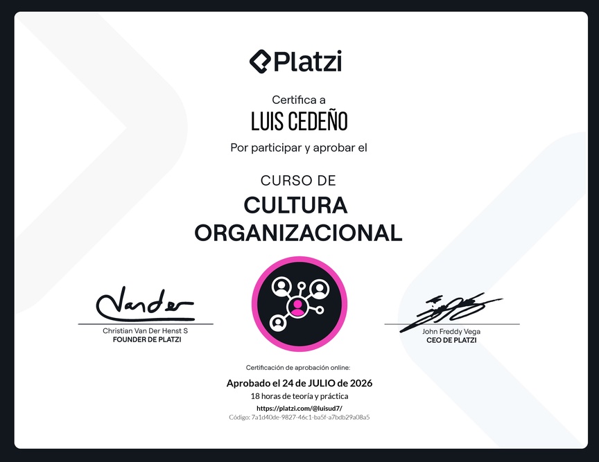 Diploma del Curso de Cultura Organizacional