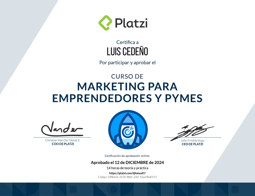 Diploma del Curso de Marketing para Emprendedores y PyMes