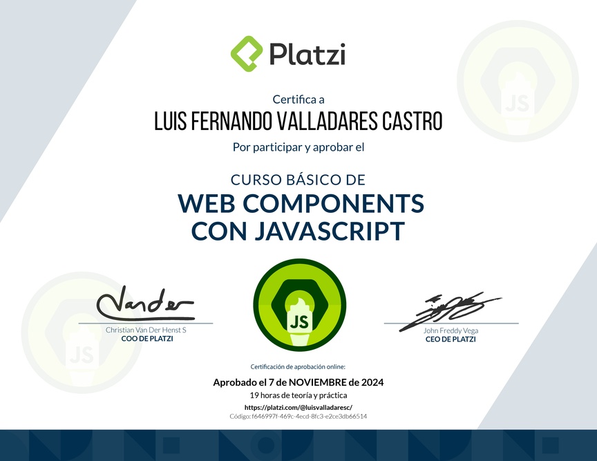 Diploma del Curso de JavaScript: Web Components