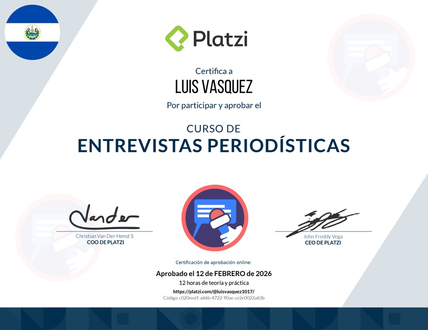 Diploma del Curso de Entrevistas Periodísticas