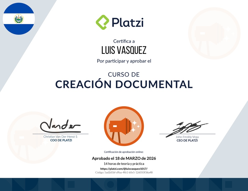 Diploma del Curso para Crear Contenido con Enfoque Documental