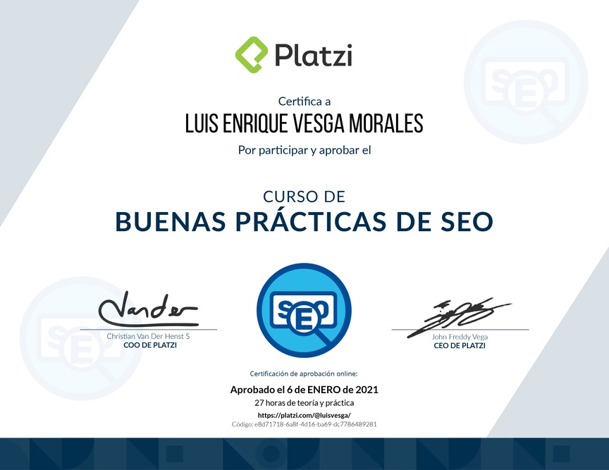 Diploma del Curso de Prácticas Efectivas para SEO