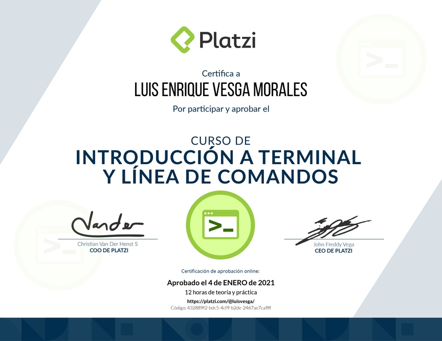 Diploma del Curso de Introducción a la Terminal y Línea de Comandos 2019