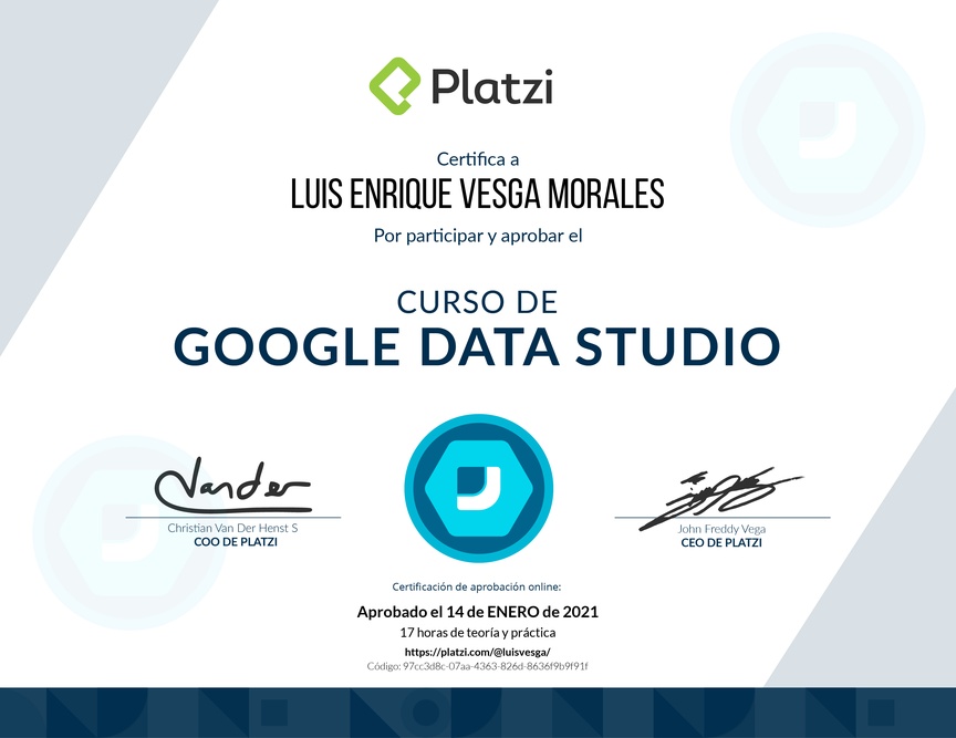 Diploma del Curso de Google Data Studio