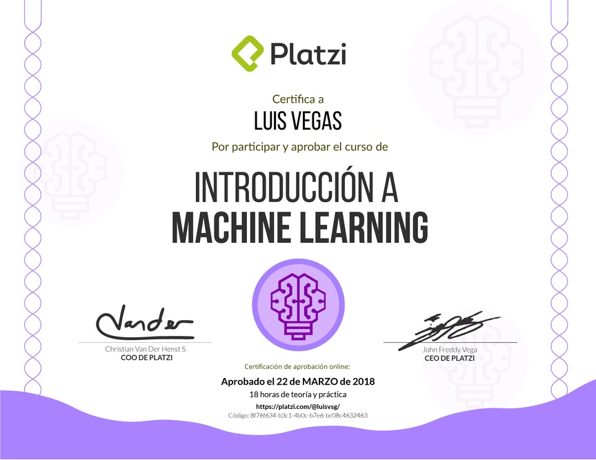 Diploma del Curso de Introducción a Machine Learning 2017