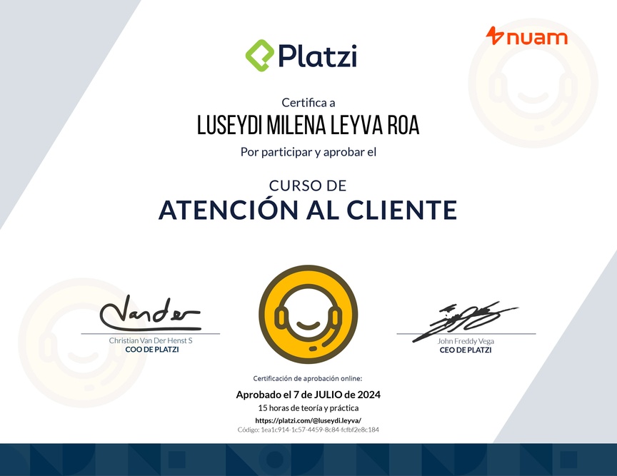 Diploma del Curso de Atención al Cliente