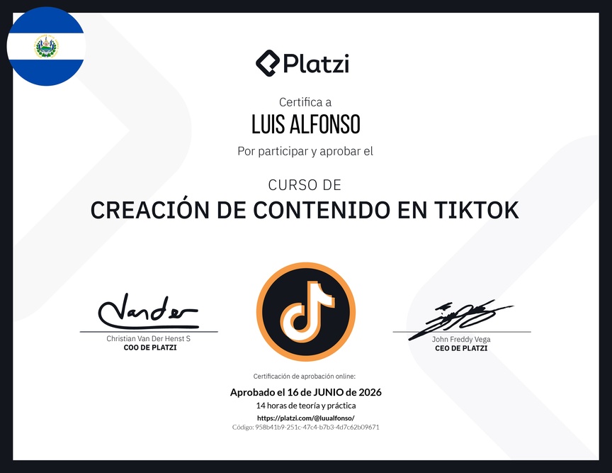 Diploma del Curso de Estrategia de Contenido de TikTok