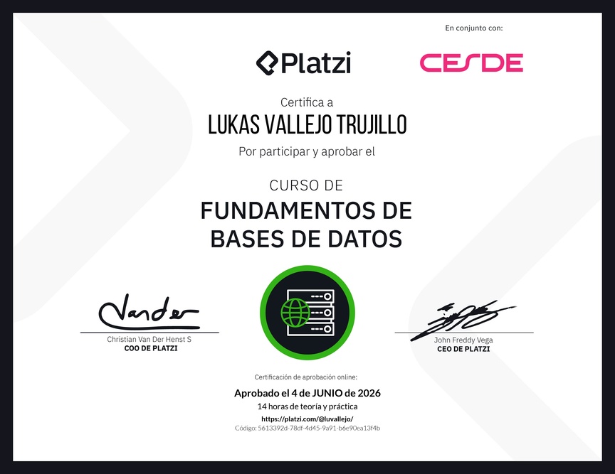 Diploma del Curso de Fundamentos de Bases de Datos