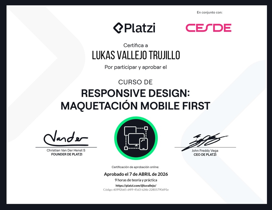 Diploma del Curso de Responsive Design: Maquetación Mobile First