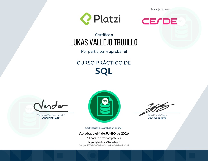 Diploma del Curso Práctico de SQL