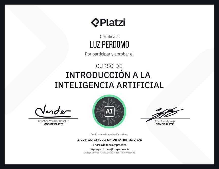 Diploma del Curso Gratis de Introducción a la Inteligencia Artificial