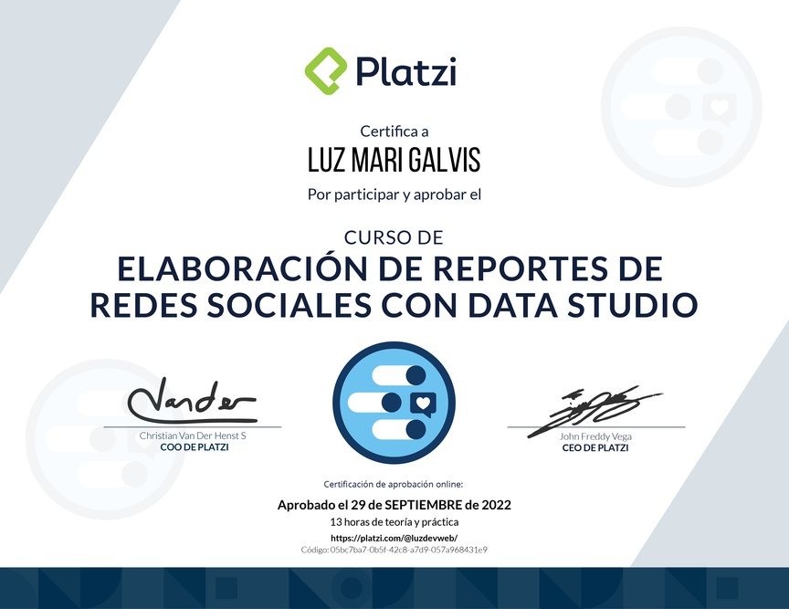 Diploma del Curso para Crear Reportes de Redes Sociales