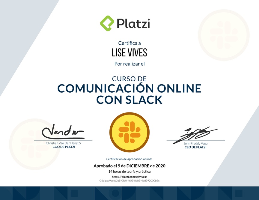 Diploma del Curso de Slack para Mejorar tu Comunicación Online