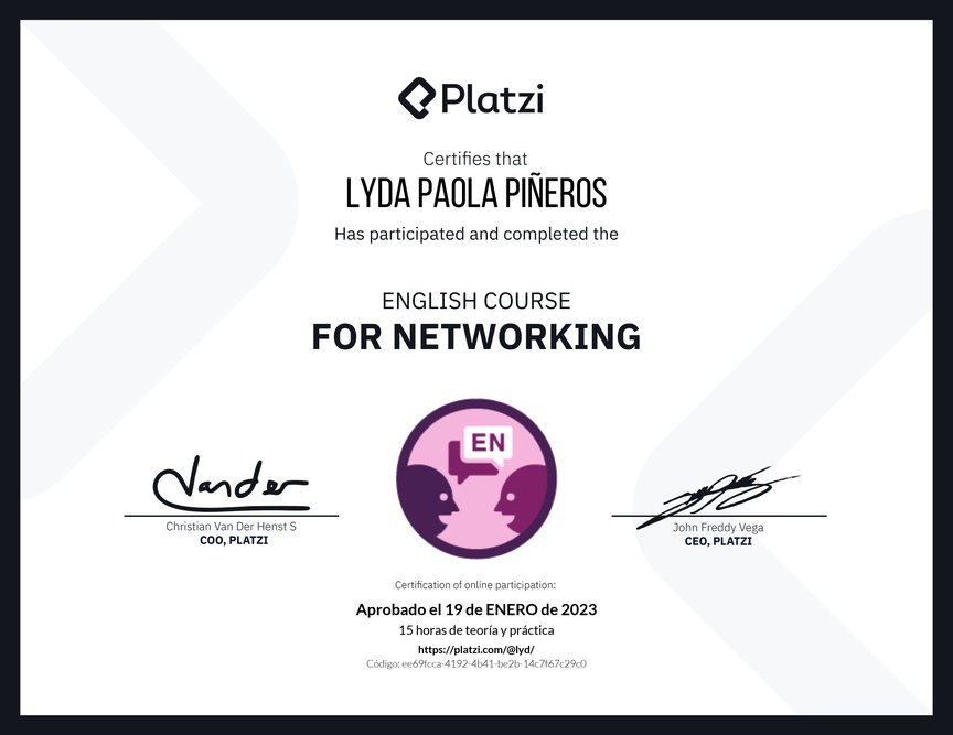 Diploma del Curso de Inglés para Networking (2021)