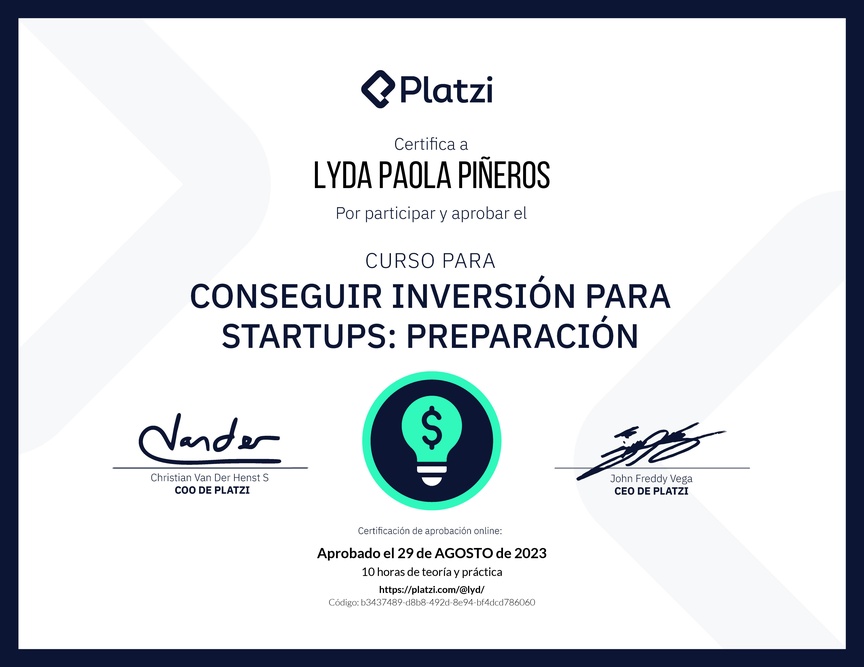 Diploma del Curso para Conseguir Inversión para Startups: Preparación
