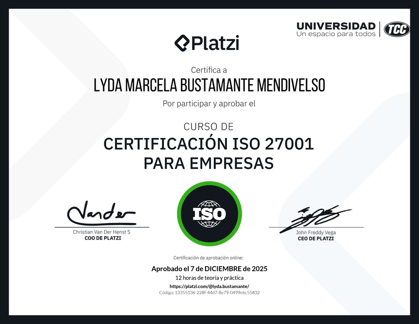 Diploma del Curso de Certificación ISO 27001 para Empresas
