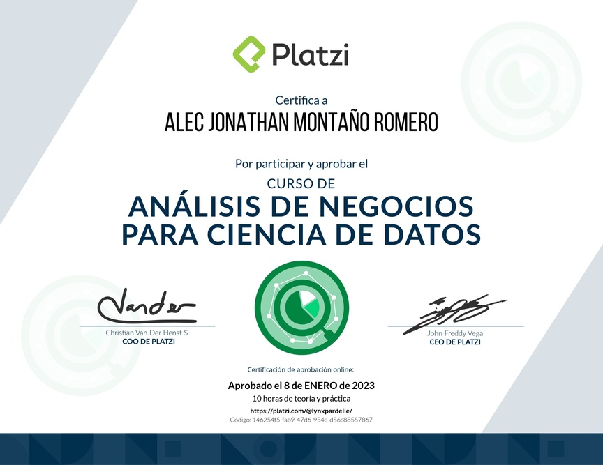 Diploma del Curso de Análisis de Negocios para Ciencia de Datos