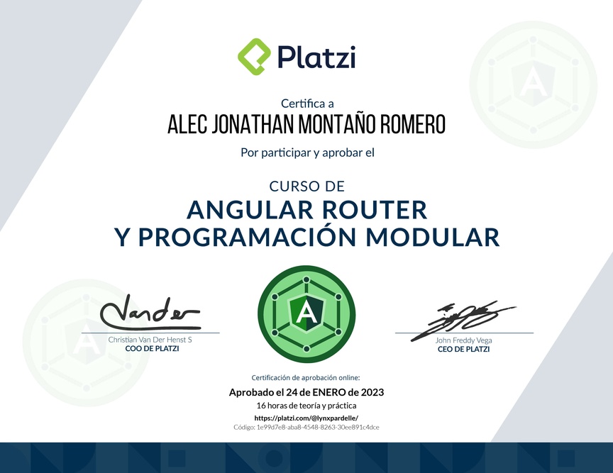 Diploma del Curso de Angular Router: Lazy Loading y Programación Modular