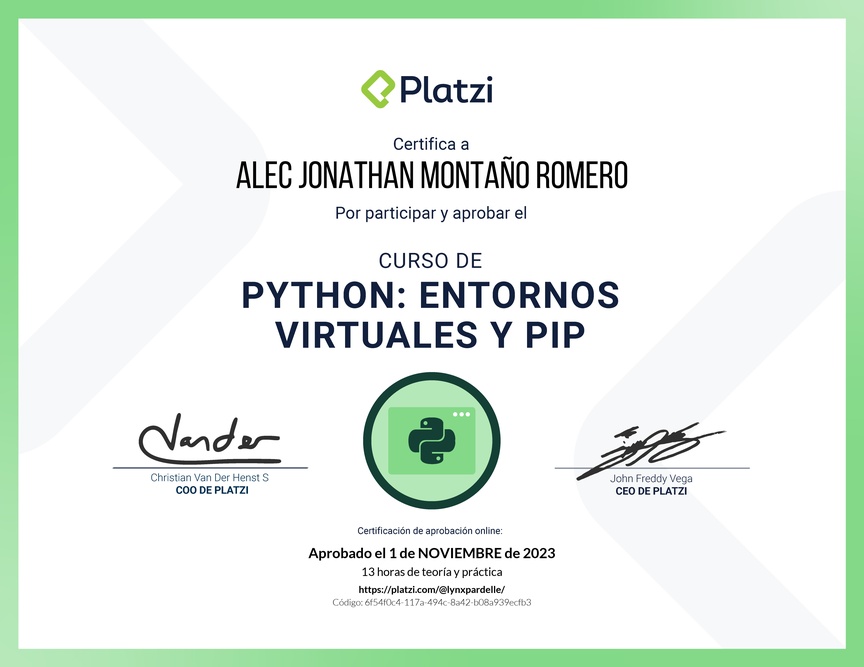 Diploma del Curso de Python: PIP y Entornos Virtuales