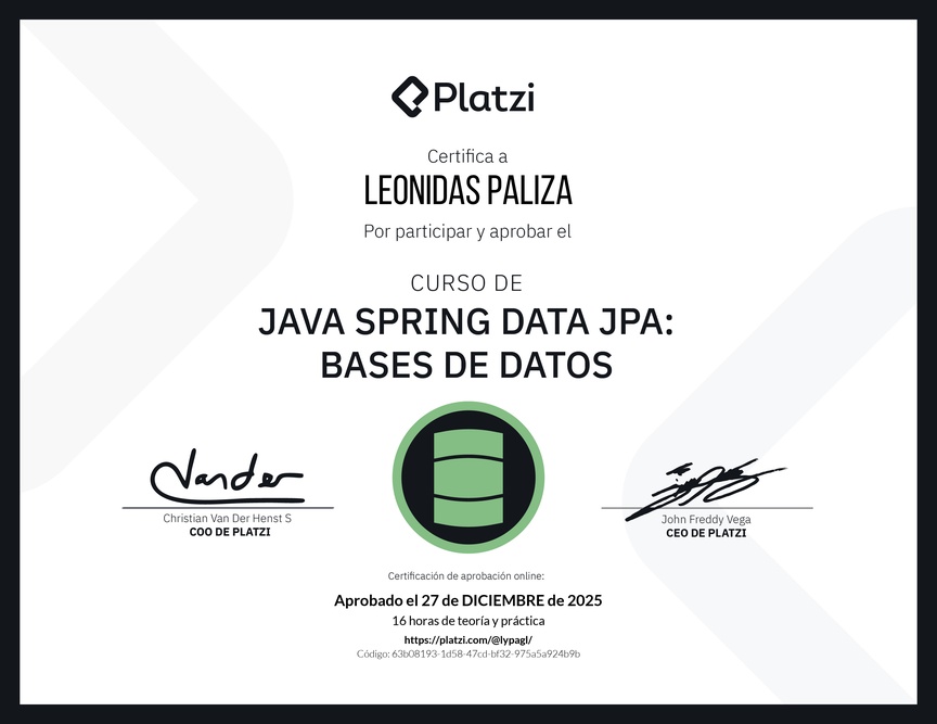 Diploma del Curso de Java Spring Data JPA: Bases de Datos