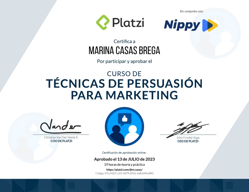 Diploma del Curso de Persuasión y Decisión en Marketing Digital